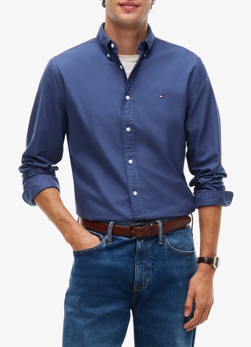 Tommy Hilfiger Oxford regular fit overhemd met logo - detail aegean sea-0gy / blauw