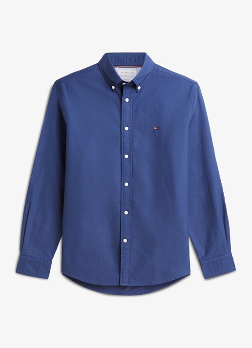 Tommy Hilfiger Oxford regular fit overhemd met logo - voorkant 5 aegean sea-0gy / blauw