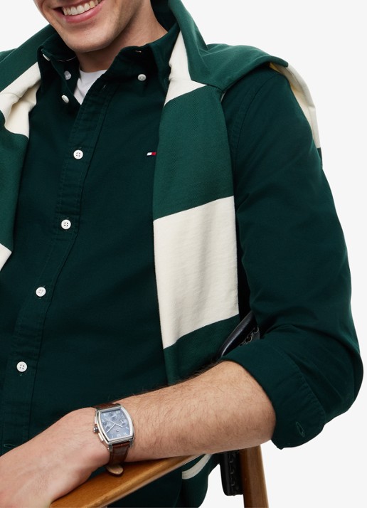 Tommy Hilfiger Oxford regular fit overhemd met logo - detail 2 hunter / hunter solid-mbp