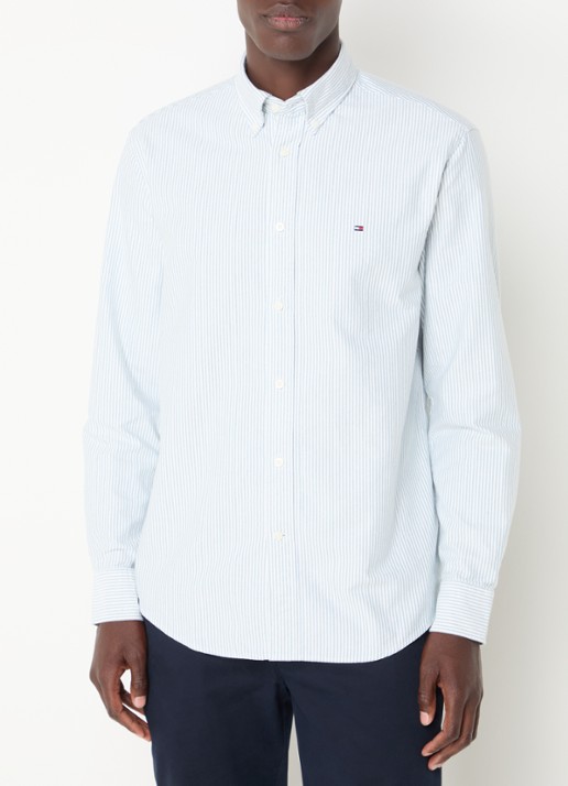 Tommy Hilfiger Oxford regular fit overhemd met streepprint - detail 4 lichtblauw