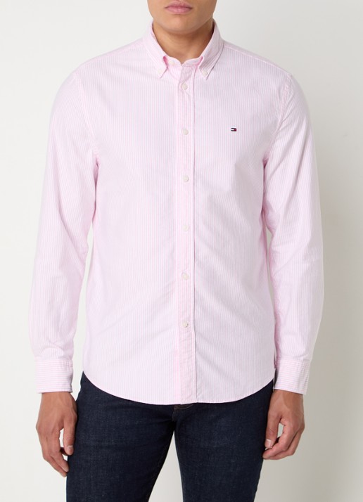 Tommy Hilfiger Oxford regular fit overhemd met streepprint - detail 4 roze