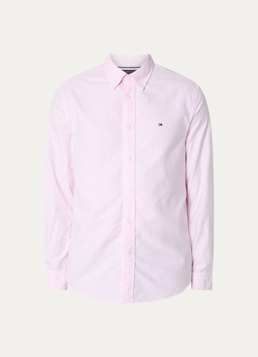 Tommy Hilfiger Oxford regular fit overhemd met streepprint - voorkant roze