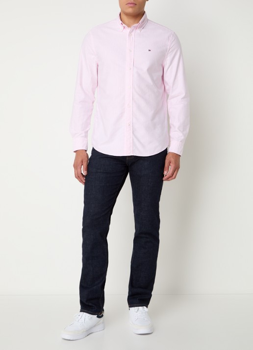 Tommy Hilfiger Oxford regular fit overhemd met streepprint - voorkant 2 roze