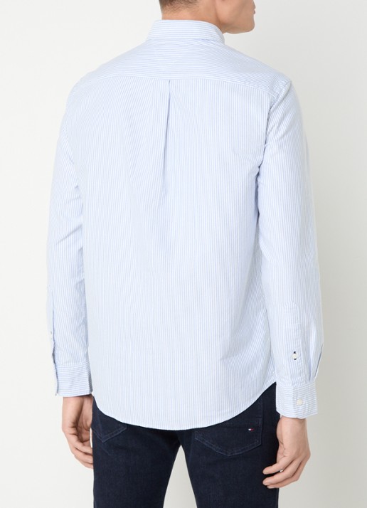 Tommy Hilfiger Oxford regular fit overhemd met streepprint - achterkant blauw