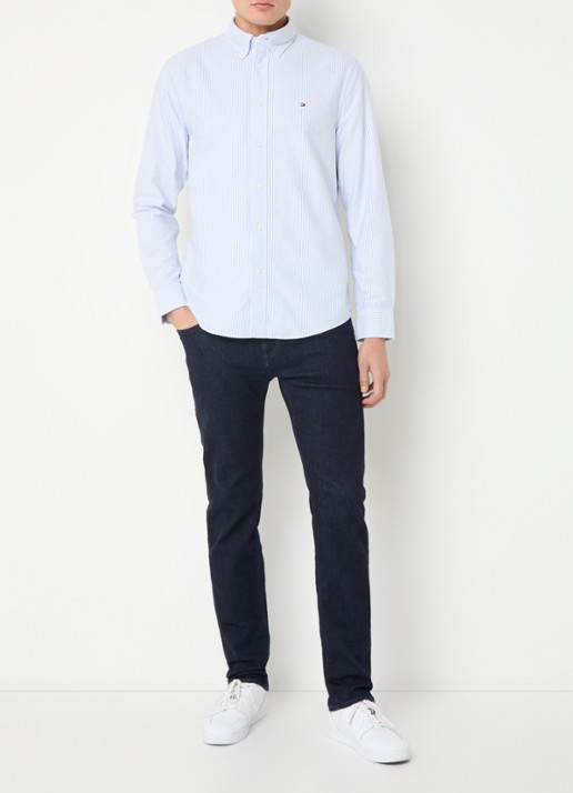 Tommy Hilfiger Oxford regular fit overhemd met streepprint - voorkant 3 blauw