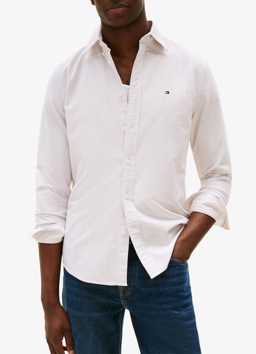 Tommy Hilfiger Oxford regular fit overhemd met streepprint - detail safari canvas / white-0bj