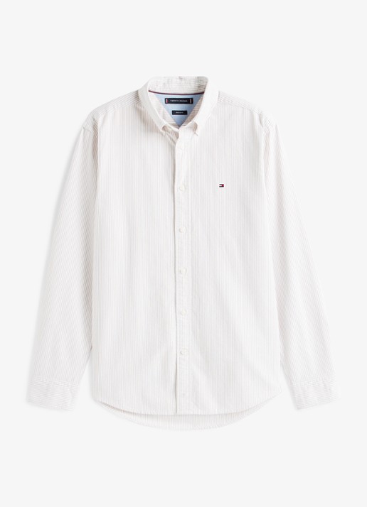 Tommy Hilfiger Oxford regular fit overhemd met streepprint - voorkant 2 safari canvas / white-0bj