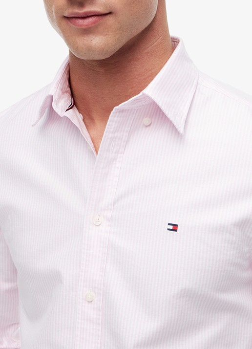 Tommy Hilfiger Oxford regular fit overhemd met streepprint - detail 5 lichtroze