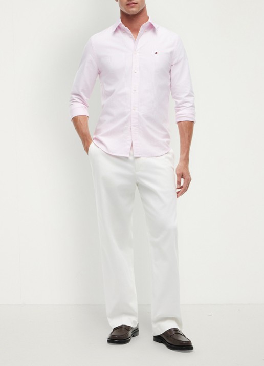 Tommy Hilfiger Oxford regular fit overhemd met streepprint - voorkant 2 lichtroze