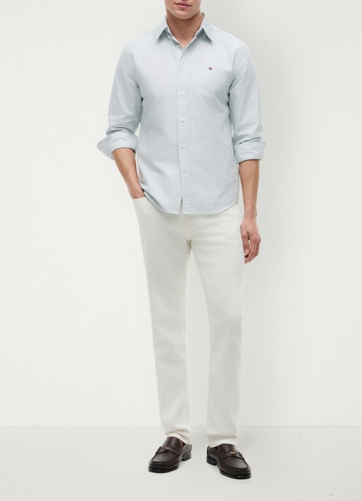 Tommy Hilfiger Oxford regular fit overhemd met streepprint - voorkant 2 ornamental green / white