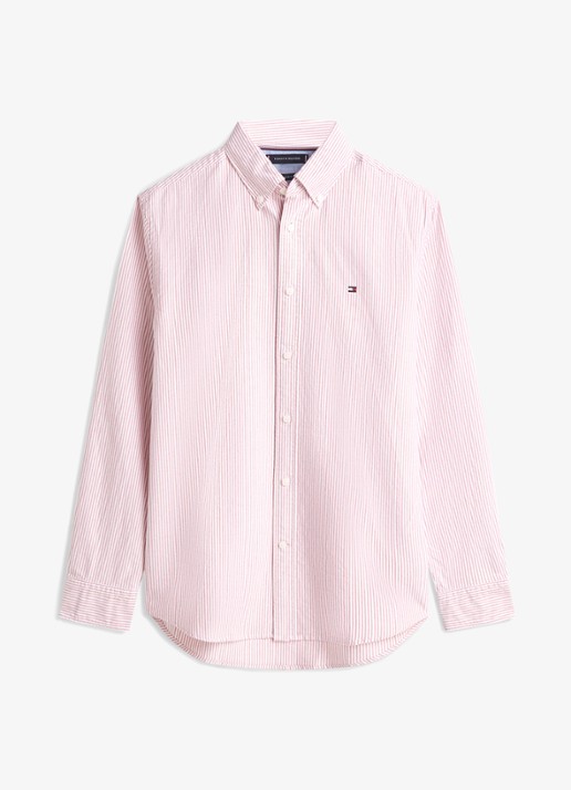 Tommy Hilfiger Oxford regular fit overhemd met streepprint - voorkant medium red / white