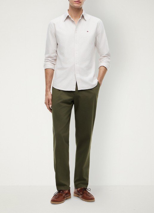Tommy Hilfiger Oxford regular fit overhemd met streepprint - voorkant 6 coastal taupe / stripe-0aa / beige