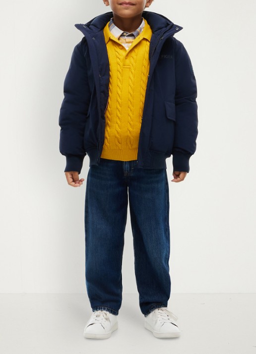 Tommy Hilfiger Parka met imitatiebontkraag - voorkant 3 donkerblauw