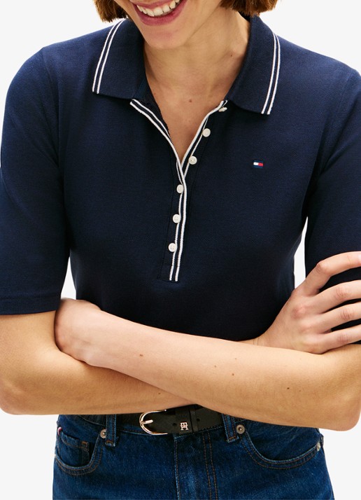Tommy Hilfiger Polo in katoenblend - detail 5 donkerblauw