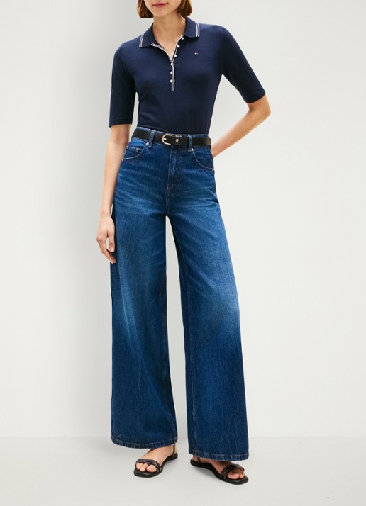 Tommy Hilfiger Polo in katoenblend - voorkant 3 donkerblauw