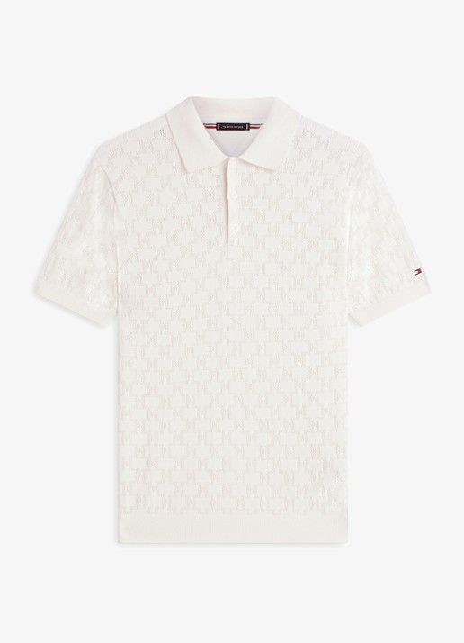 Tommy Hilfiger Polo met opengewerkt detail  - voorkant 4 beige