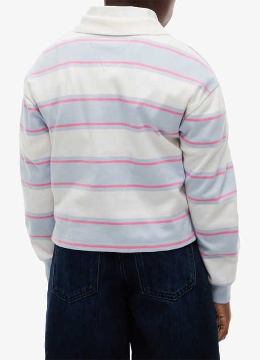 Tommy Hilfiger Polo met streepdessin en logo - achterkant 8 wit