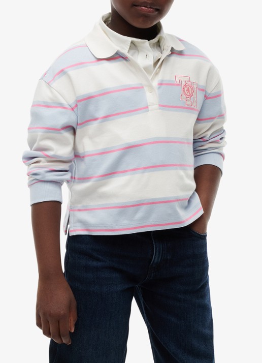 Tommy Hilfiger Polo met streepdessin en logo - detail 6 wit