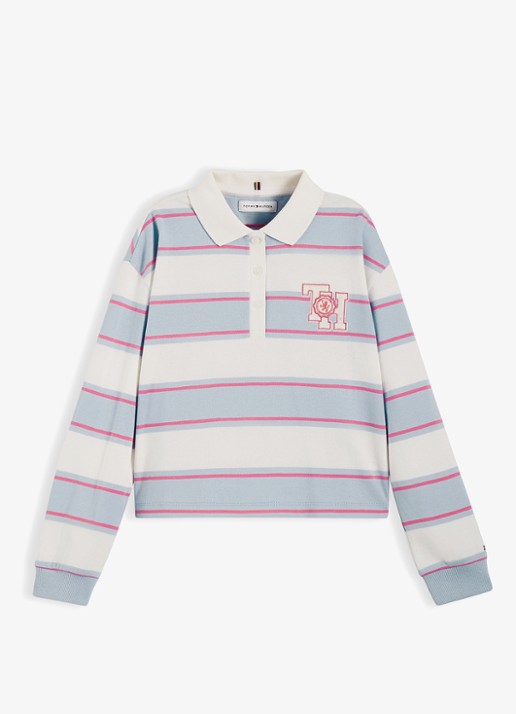 Tommy Hilfiger Polo met streepdessin en logo - voorkant 3 wit