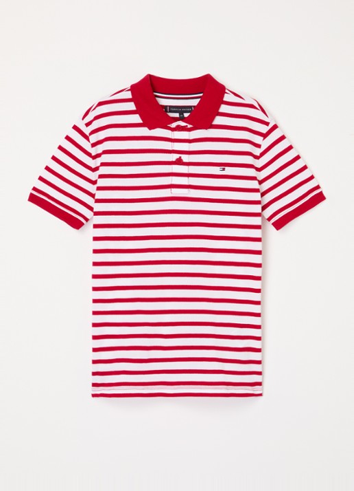Tommy Hilfiger Polo van piqué katoen - voorkant primary red white breton stripe