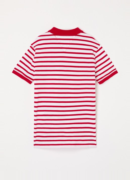 Tommy Hilfiger Polo van piqué katoen - voorkant 2 primary red white breton stripe