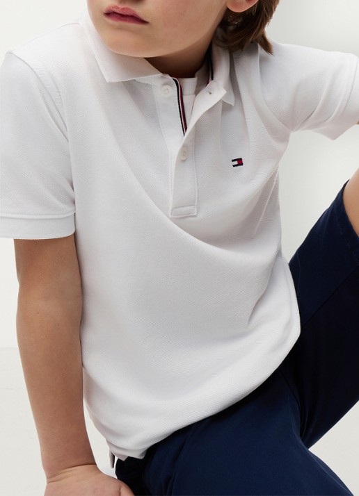 Tommy Hilfiger Polo van piqué katoen - detail 2 white-ybr / wit