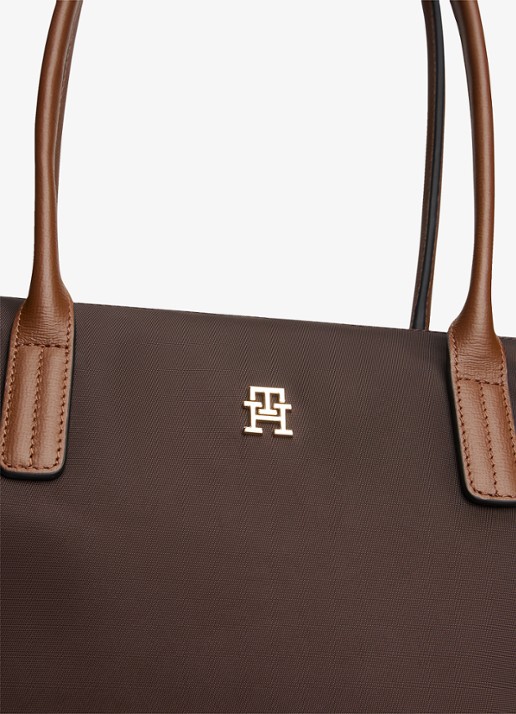 Tommy Hilfiger Popette handtas met details van kalfsleer - detail 5 kastanjebruin