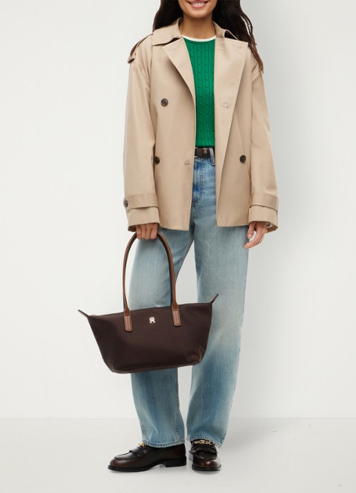 Tommy Hilfiger Popette handtas met details van kalfsleer - voorkant 2 kastanjebruin