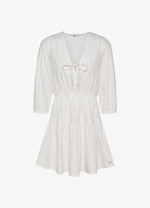 Tommy Hilfiger Poplin mini blousejurk van  katoen - voorkant wit