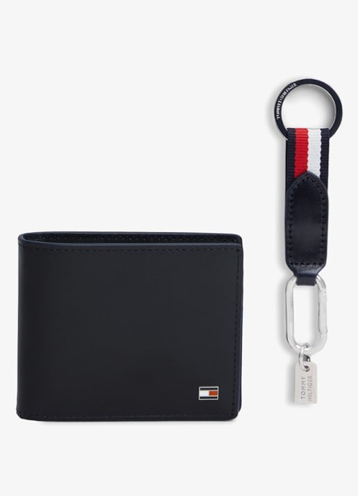 Tommy Hilfiger Portemonnee en sleutelhanger met logo in set van 2 - detail blauwgrijs