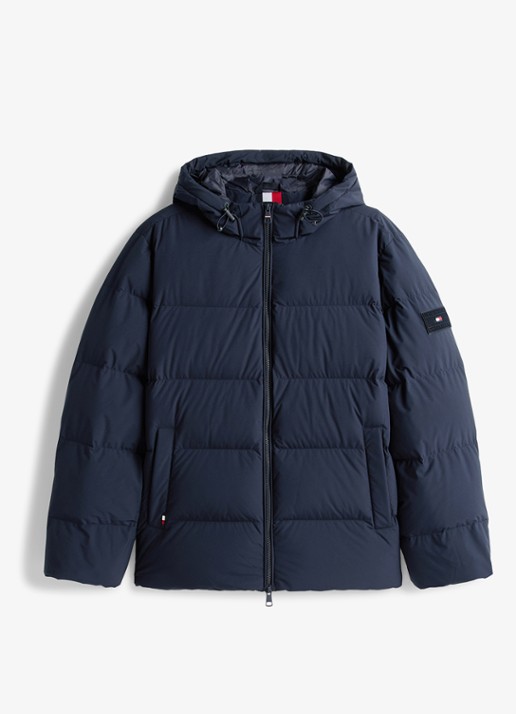 Tommy Hilfiger Puffer jack met capuchon en waterafstotende coating - voorkant 3 blauw
