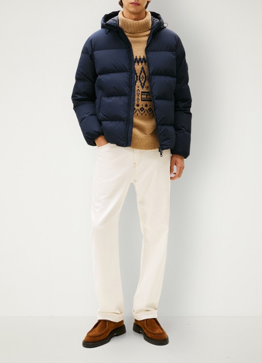 Tommy Hilfiger Puffer jack met capuchon en waterafstotende coating - voorkant 4 blauw