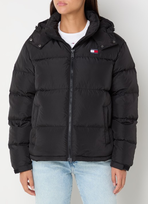 Tommy Hilfiger Puffer jack met donsvulling en afneembare capuchon - detail zwart