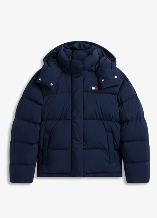 Tommy Hilfiger Puffer jack met donsvulling en afneembare capuchon - voorkant 5 dark blue-c1g