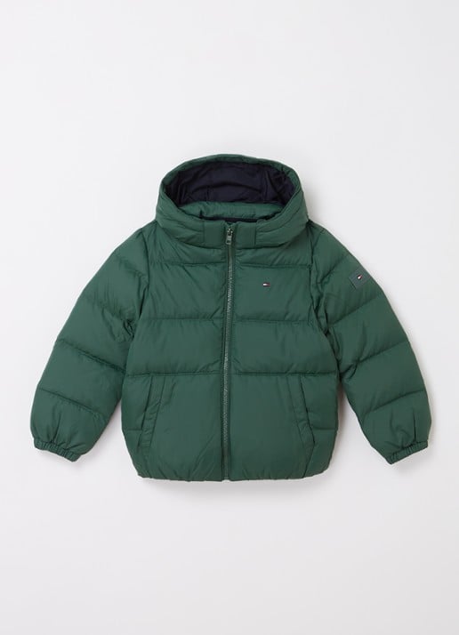 Tommy Hilfiger Puffer jack met donsvulling en afneembare capuchon - voorkant 2 donkergroen