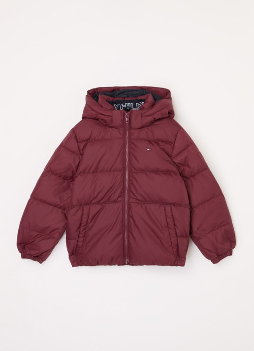 Tommy Hilfiger Puffer jack met donsvulling en afneembare capuchon - voorkant 2 bordeauxrood