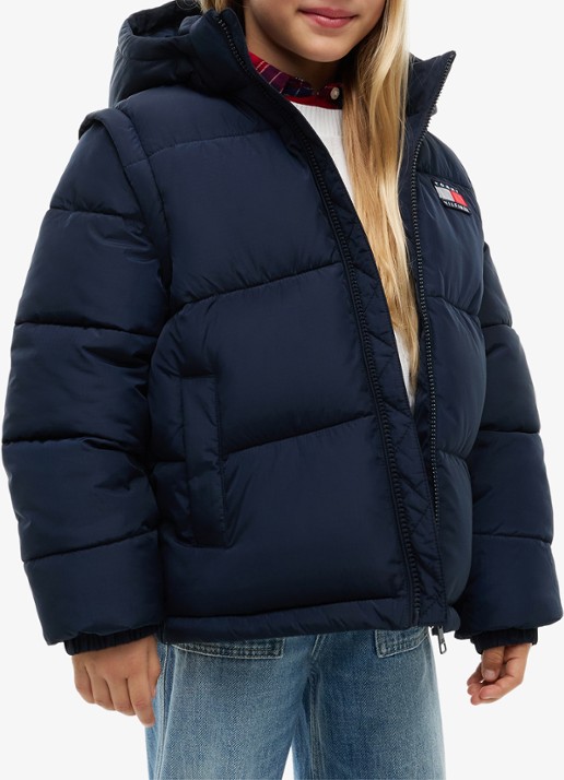 Tommy Hilfiger Puffer jas met afneembare capuchon - detail 3 donkerblauw