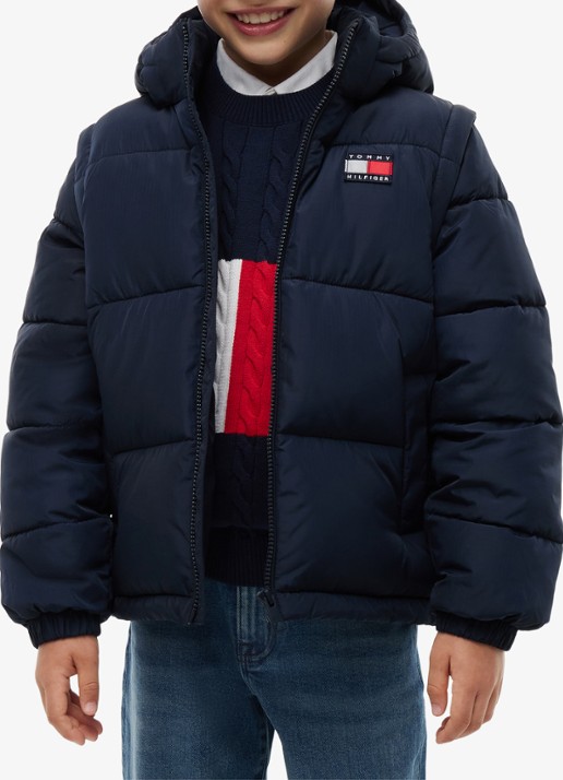 Tommy Hilfiger Puffer jas met afneembare capuchon - detail 4 donkerblauw