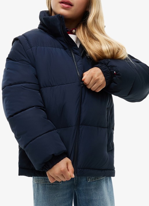 Tommy Hilfiger Puffer jas met afneembare capuchon - detail 6 donkerblauw