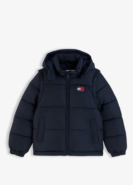 Tommy Hilfiger Puffer jas met afneembare capuchon - voorkant donkerblauw