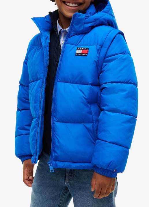 Tommy Hilfiger Puffer jas met afneembare capuchon - detail 2 staalblauw