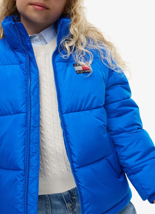 Tommy Hilfiger Puffer jas met afneembare capuchon - detail 4 staalblauw