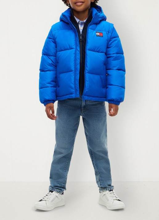 Tommy Hilfiger Puffer jas met afneembare capuchon - voorkant 6 staalblauw
