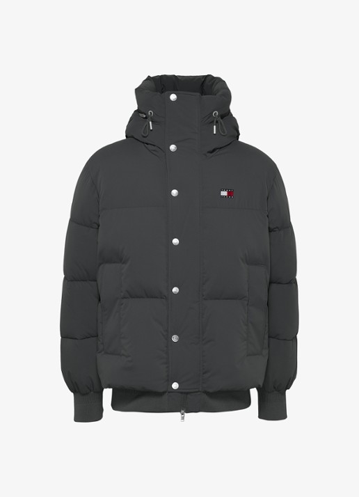 Tommy Hilfiger Puffer jas met capuchon en logo - voorkant zwart