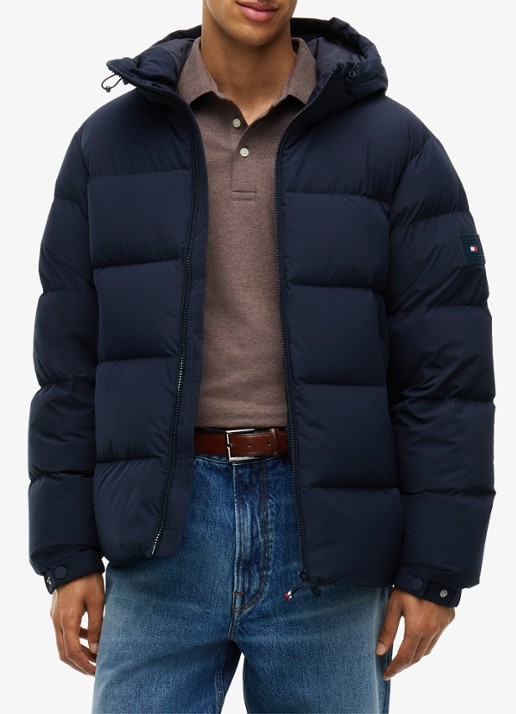 Tommy Hilfiger Puffer jas met donsvulling en capuchon  - detail donkerblauw