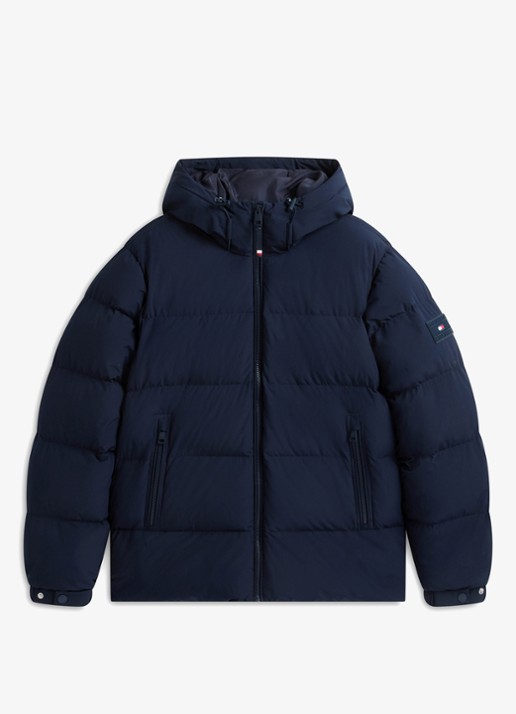 Tommy Hilfiger Puffer jas met donsvulling en capuchon  - voorkant 6 donkerblauw
