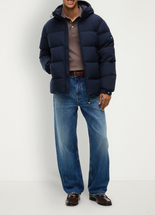 Tommy Hilfiger Puffer jas met donsvulling en capuchon  - voorkant 7 donkerblauw