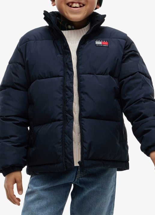 Tommy Hilfiger Puffer jas met logo - detail donkerblauw