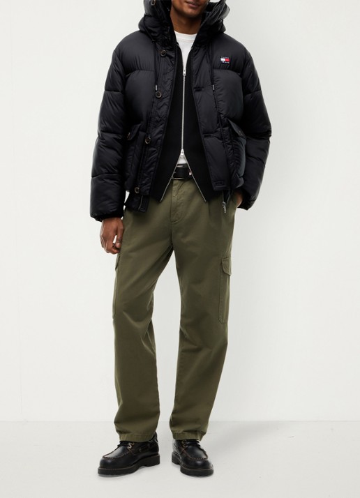 Tommy Hilfiger Puffer jas met opbergbare capuchon - voorkant 2 zwart