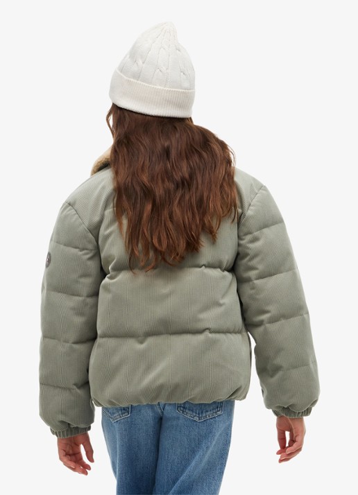 Tommy Hilfiger Puffer jas van corduroy met details van teddy - achterkant 4 lindegroen